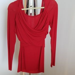 Cosmo red ruched long sleeved blouse